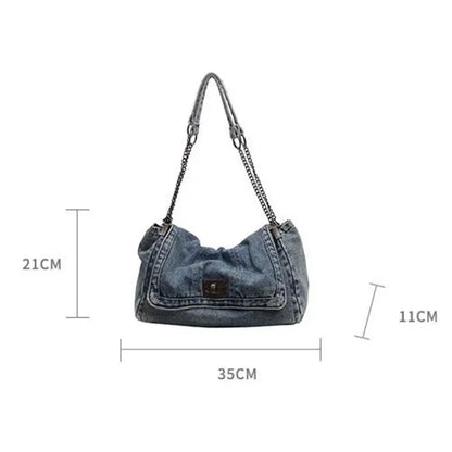 Solid Color Denim Canvas Shoulder Bag Multi Functional Fashionable Shoulder Bag Minimalist Casual Bag American Retro Handbag