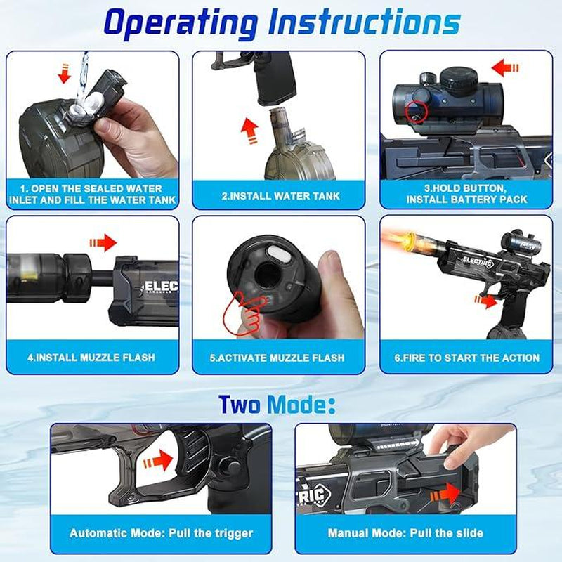 2025 NEW Electric Water Shooter, Water Blaster Swimming Pool Toys for Adults Kids Automatic Blaster with Light 32 FT Long Range Rechargeable Waterproof