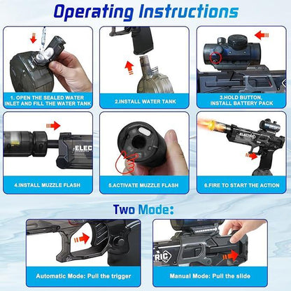 2025 NEW Electric Water Shooter, Water Blaster Swimming Pool Toys for Adults Kids Automatic Blaster with Light 32 FT Long Range Rechargeable Waterproof