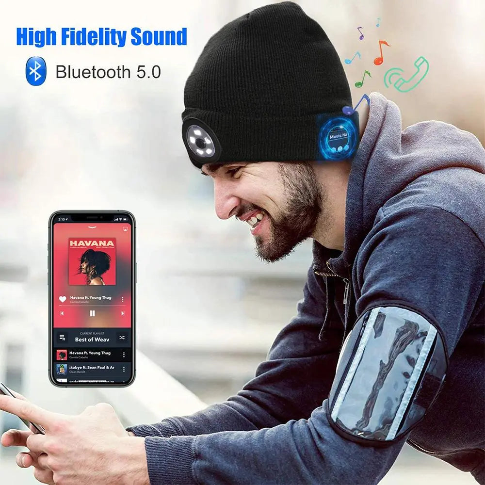 Wireless Bluetooth LED Hat with Music Speakers Light Winter Gift Pink Iolaus