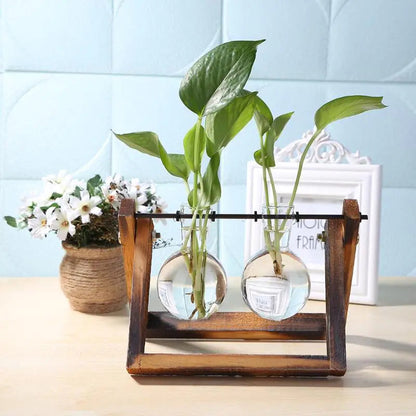 Glass and Wood Vase Planter Table Desktop Tool Dropshipping Store