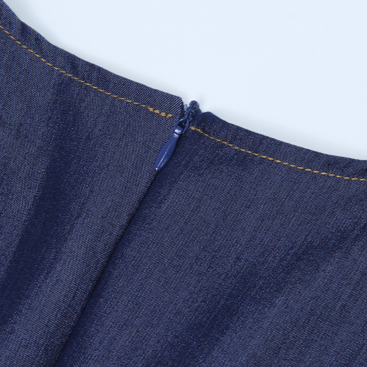 Round Neck A-Line Denim Midi Dress