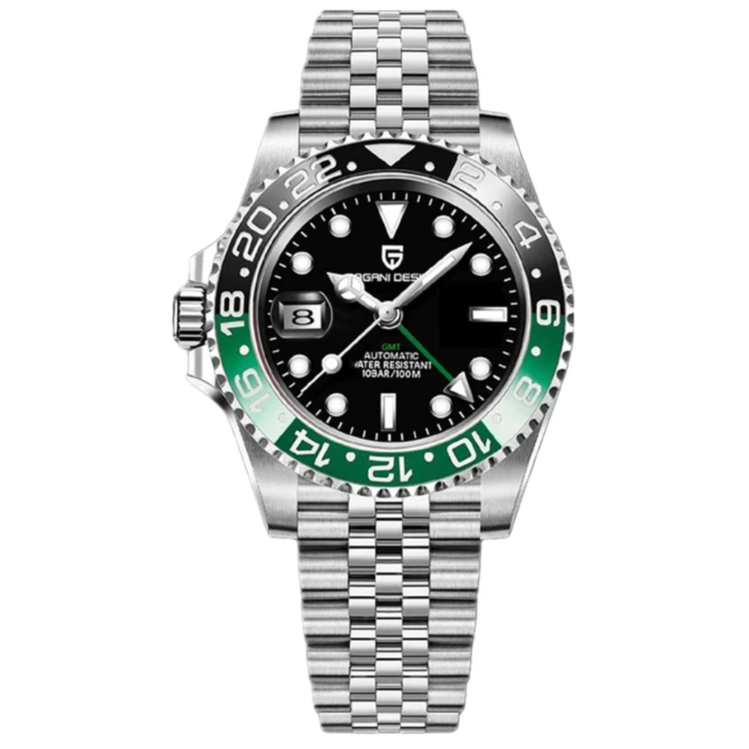 ELEGANCE® P1662 Men Watch Automatic Mechanical GMT Wristwatch Sapphire Glass Stainless Steel 100M Waterproof PAGANI DESIGN Men Watch Store