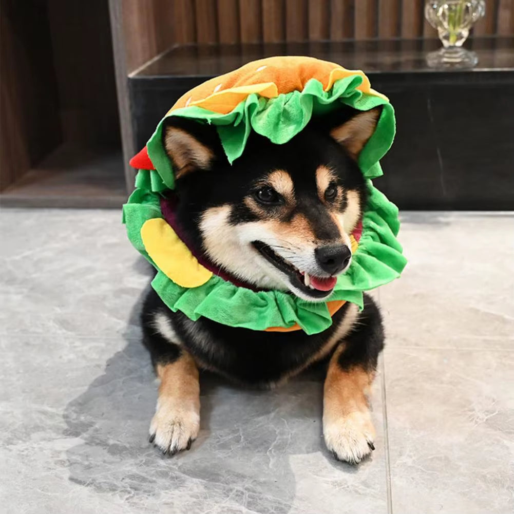 Burger-Shaped Pet Hat Pet Burger Hat Funny Hamburg Shape Pet Hat for Dogs Cats Adjustable Headgear Costume for Photography Props