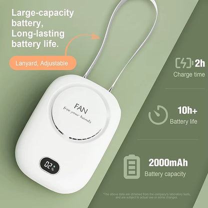 Portable Lazy Hanging Neck Fan Mini Cooling Fans Bladeless USB Rechargeable Sports Cooling Fan for Outdoor Sports Travel