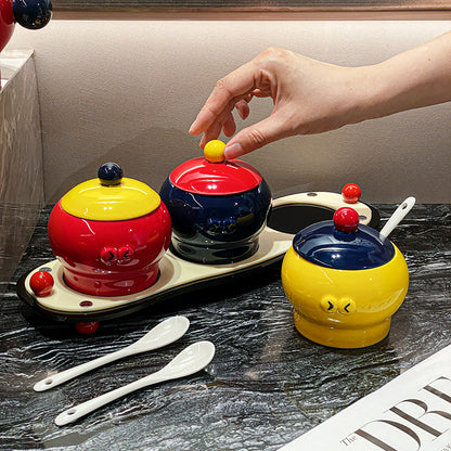 Ceramic Household Cute Seasoning Jar With Lid