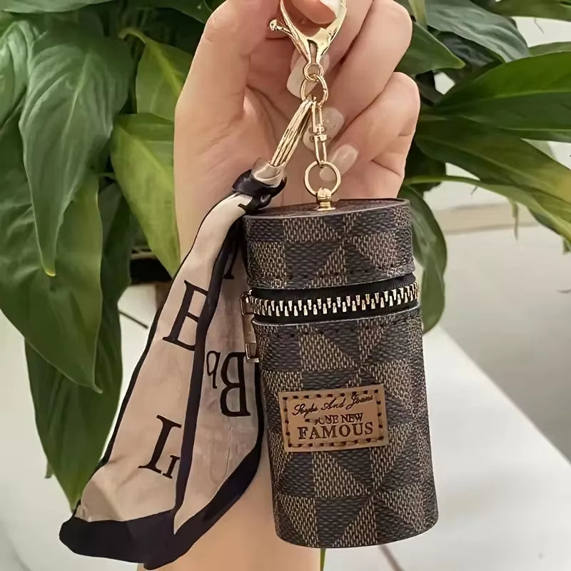 Mini Retro Coin Purse, Classic Pouch with Scarf Decor, Zipper Portable Multifunctional Lipstick Bag Vintage Flower Leather