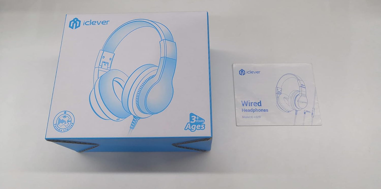 iClever HS19 Kids Headphones for School with Microphone, Safe Volume Limiter 74/85dBA, Over-Ear Girls Boys Headphones for Kids with FunShare Foldable Wired for iPad/Travel (Purple)