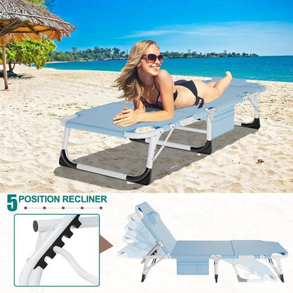 Docred Face down Tanning Chair with Cushion,Oversized 5-Position Recliner, Detachable Pillow, Portable Chaise Lounge for Sunbathing, Beach, Pool, Camping