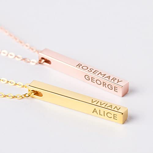 Personalized Mother Necklace, 4 Side Bar Necklace, Kids Names Necklace Green Millie