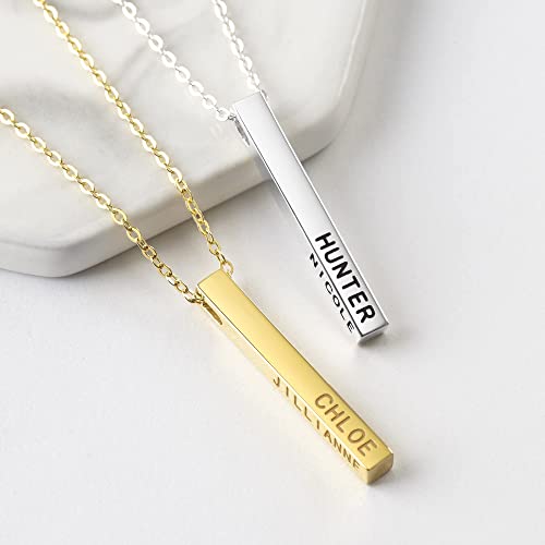 Personalized Mother Necklace, 4 Side Bar Necklace, Kids Names Necklace Green Millie