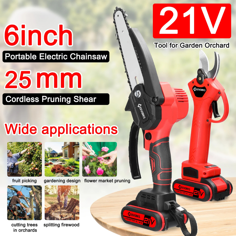 6" Chainsaw + Electric Pruner – 21V, 2 Batteries ToolYou Store