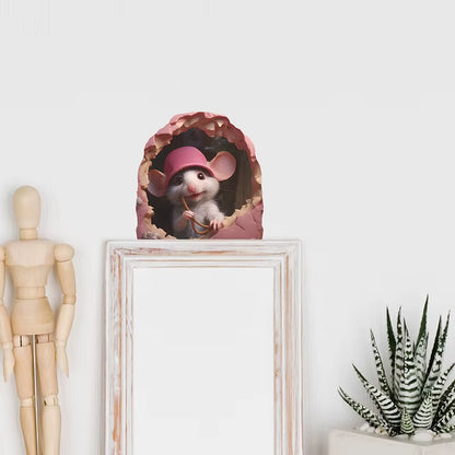 Cartoon Cute Little Mouse Hole Wall Stickers Kids Room Decoration PVC DIY Bedroom Mural Mous Reading Cooking Home Decor Declas