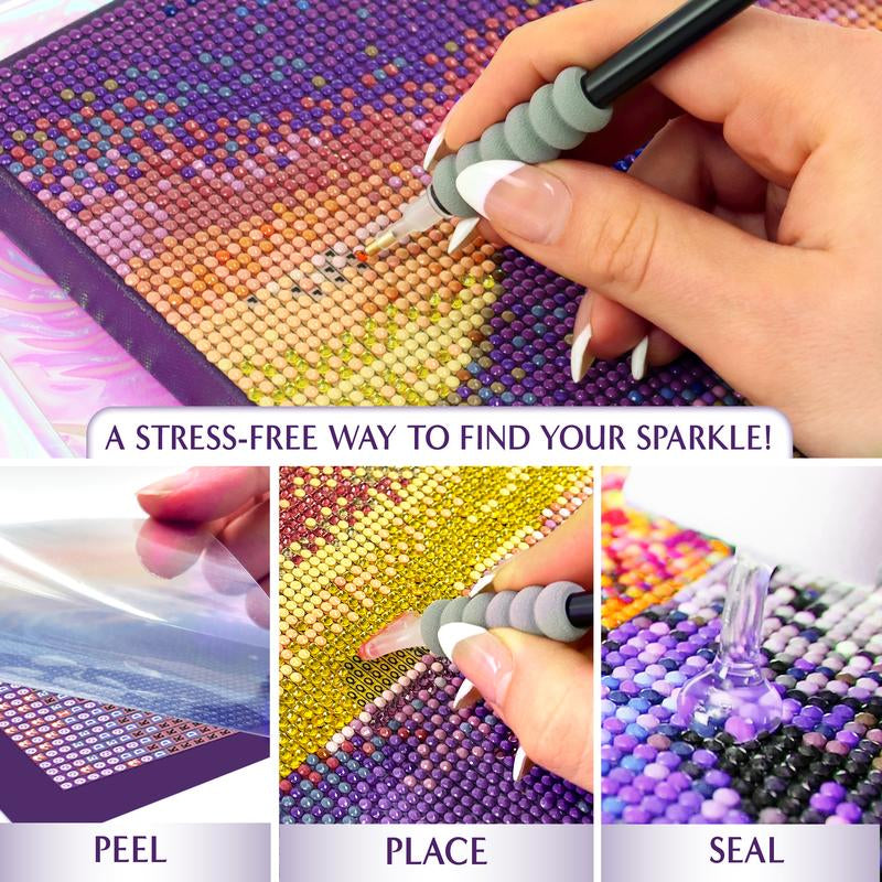 Artskills Mountain Sunset Diamond Painting Kit on Stretched Canvas 21" X 14" - Complete Professional Diamond Art Set W/ Storage and Accessories