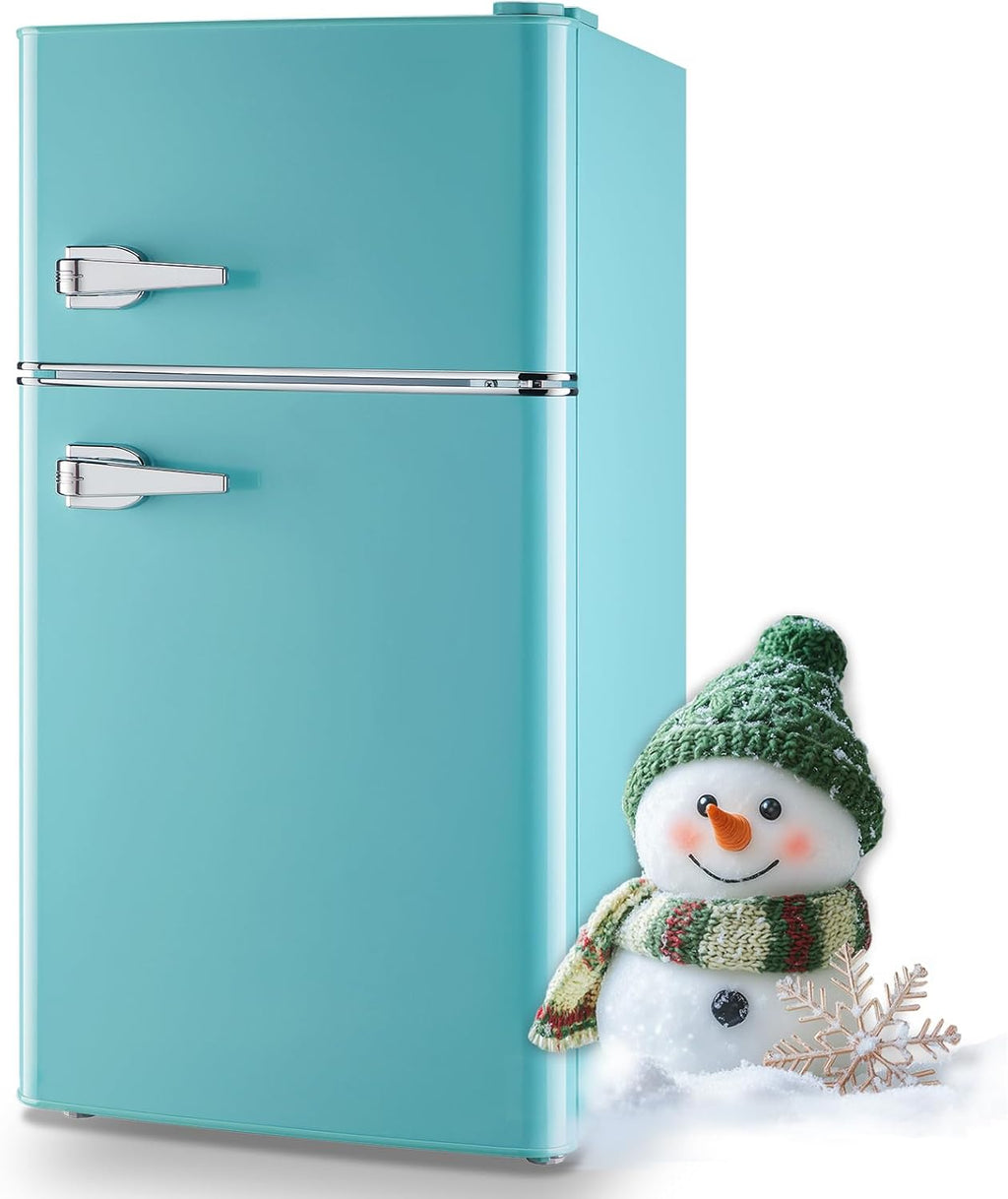 Minirefrigerador con congelador, doble puerta, estantes de vidrio ajustables, tirador desmontable, control de temperatura de 7 niveles, ideal para dormitorio, oficina, apartamento, azul