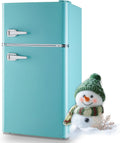 Minirefrigerador con congelador, doble puerta, estantes de vidrio ajustables, tirador desmontable, control de temperatura de 7 niveles, ideal para dormitorio, oficina, apartamento, azul