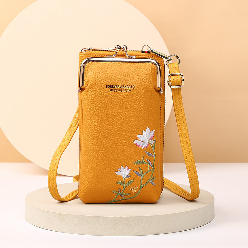 Embroidered Flower Phone Crossbody Bag with Lock - Shoulder Wallet HYX Fashion Life Store