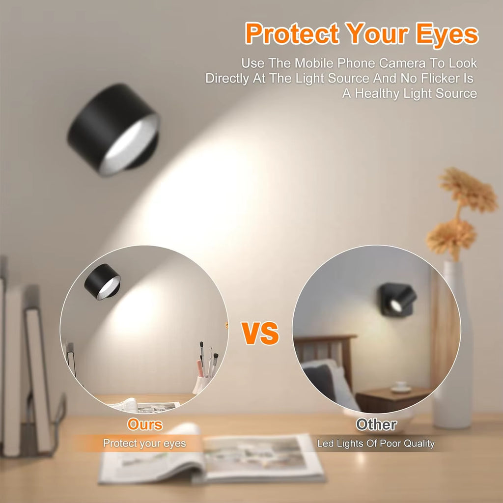 LED Wall Light Indoor Pack of 2, Wall Lamp Wall Lights 2000Mah Battery, 4 Brightness Levels,, Bedside Lamp