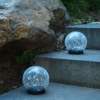 2Pcs Solar Lights Outdoor Garden Decor Cracked Glass Ball Warm Lights Pink Iolaus