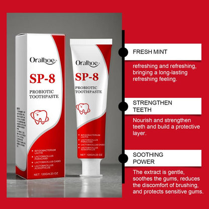 Sp-8 Probiotic Brightening White Toothpaste for Deep Cleaning and Care of Teeth,Oral Care,Whitening,Stain Removal,Brightening White Mint Toothpaste