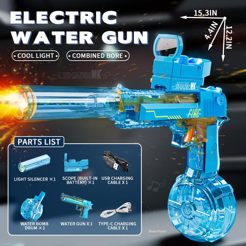 2025 NEW Electric Water Shooter, Water Blaster Swimming Pool Toys for Adults Kids Automatic Blaster with Light 32 FT Long Range Rechargeable Waterproof