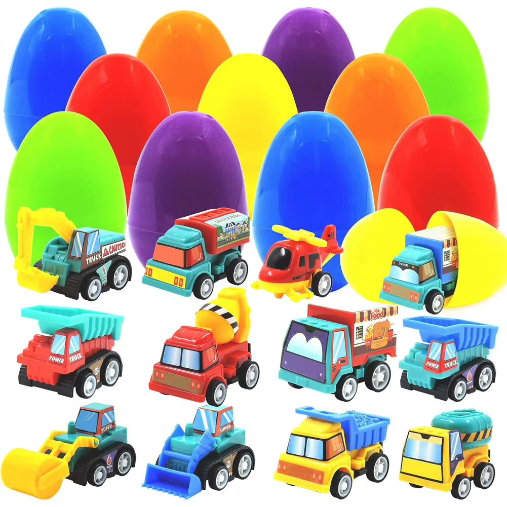 12/20 Pack Easter Basket Stuffers with Pull Back Cars Surprise Easter Eggs for Easter Egg Hunt Game Classroom Prize