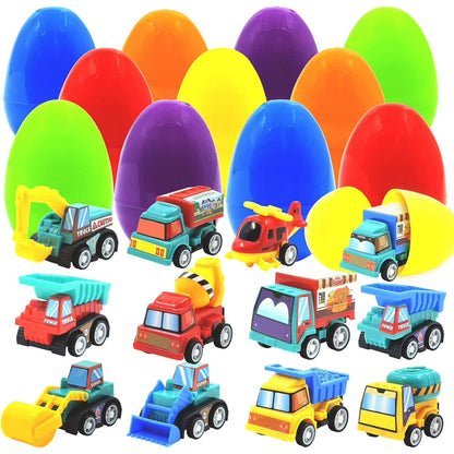 12/20 Pack Easter Basket Stuffers with Pull Back Cars Surprise Easter Eggs for Easter Egg Hunt Game Classroom Prize