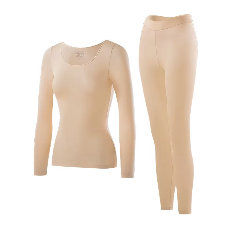 Women'S Seamless Thermal Underwear Ultra-Thin Set Breathable Comfortable Long Sleeve Slim Fit Base Top Highly Elastic Set