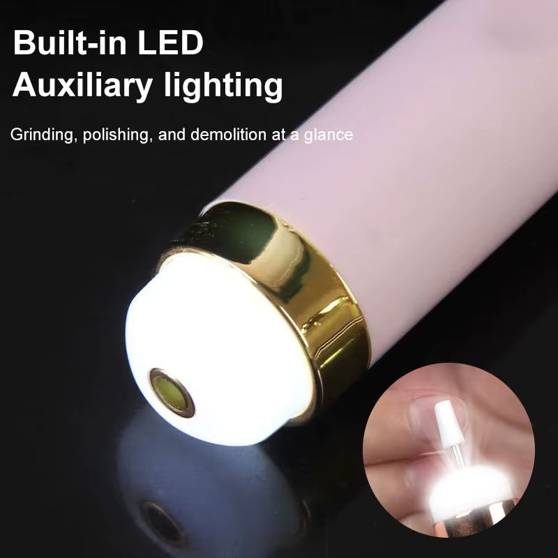 Rechargeable Electric Nail Grinder Nail Polishing Machine Portable Mini Electric Driil Manicure Art Pen Tools for Gel Removing