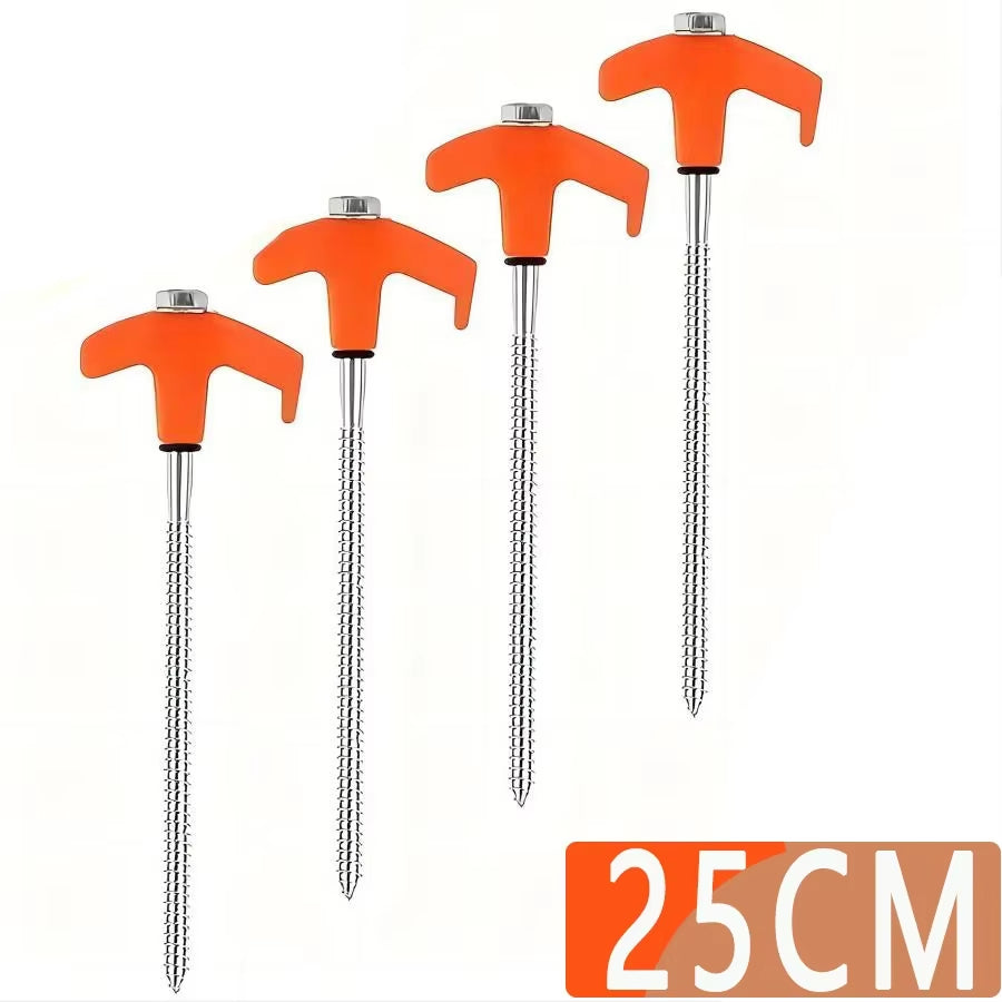 Screw in Tent Stakes 4 Pcs Tent Stakes Heavy Duty - Ground Anchors Screw in Tent Pegs Camping Stakes Metal Threaded Spikes