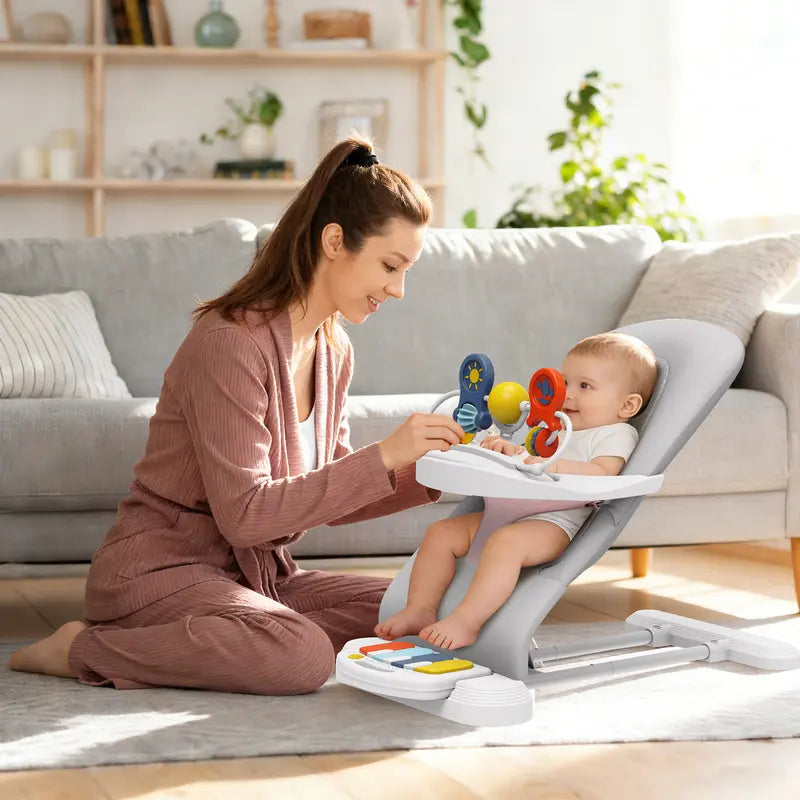 Three In One Baby Bouncer With Detachable Piano Pedals And Feeding Tray