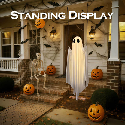 Halloween Decorations Outdoor - 5FT Large Hanging Ghost Swing with Remote Control String Lights &amp; Upgraded Sheet, Scary Ghost Halloween Party Decor Outside for Tree Porch Yard Garden Lawn