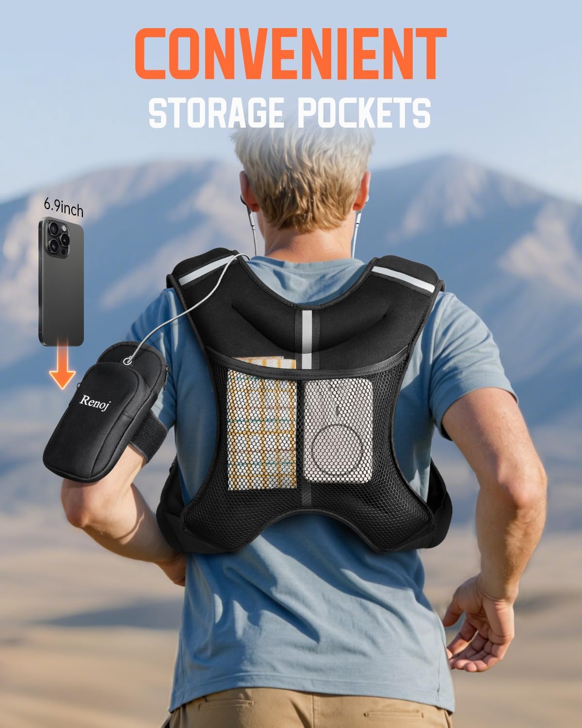 Renoj Weighted Vest for Women Men: 6lb/8lb/10lb/12lb/16lb/20lb Weight Training Vest for Workout, Running, Walking, Exercise, Weight Loss, Weight Lifting - With Reflective Strips and Storage Pocket