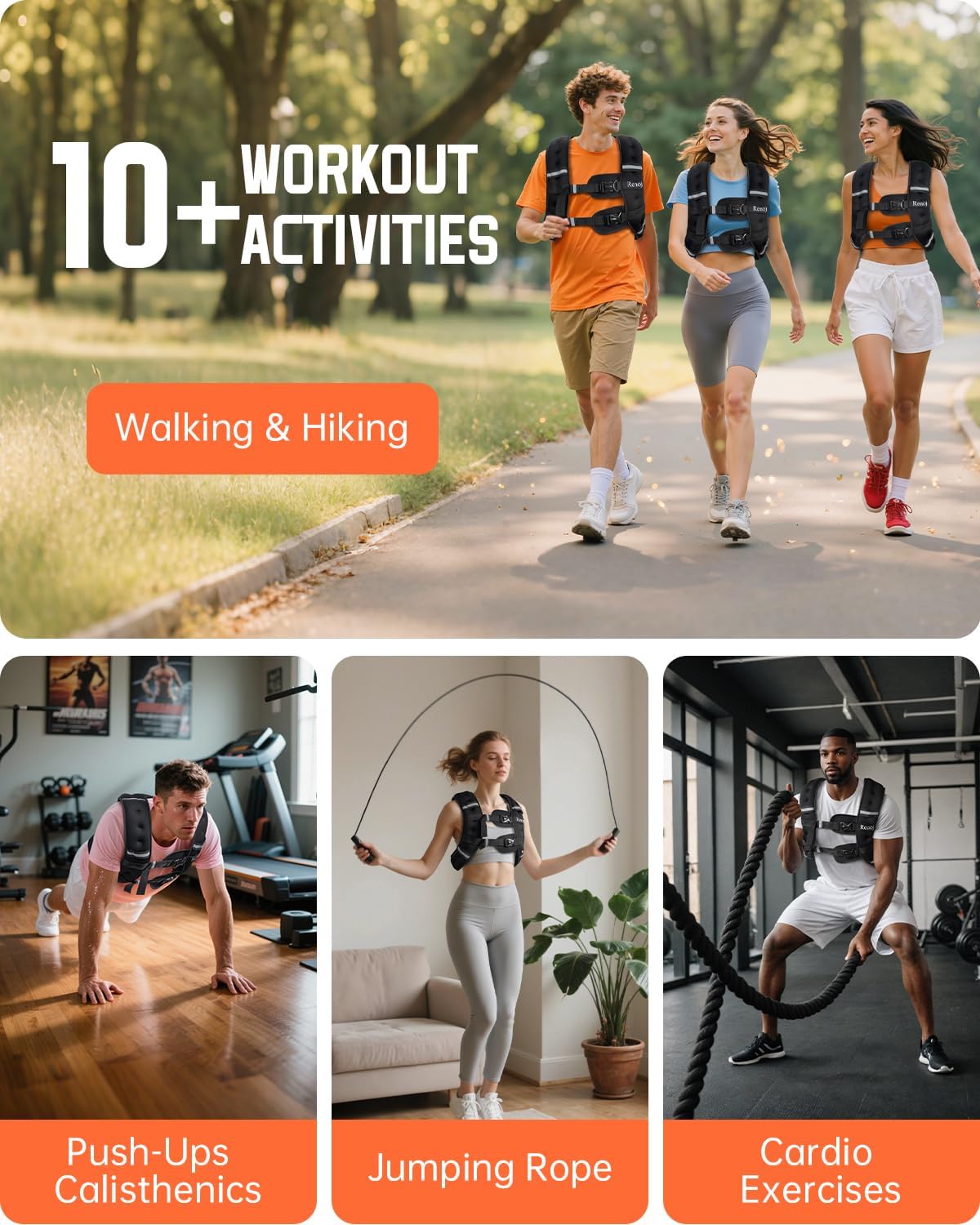 Renoj Weighted Vest for Women Men: 6lb/8lb/10lb/12lb/16lb/20lb Weight Training Vest for Workout, Running, Walking, Exercise, Weight Loss, Weight Lifting - With Reflective Strips and Storage Pocket