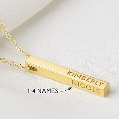 Personalized Mother Necklace, 4 Side Bar Necklace, Kids Names Necklace Green Millie