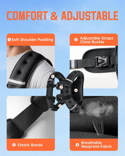 Renoj Weighted Vest for Women Men: 6lb/8lb/10lb/12lb/16lb/20lb Weight Training Vest for Workout, Running, Walking, Exercise, Weight Loss, Weight Lifting - With Reflective Strips and Storage Pocket