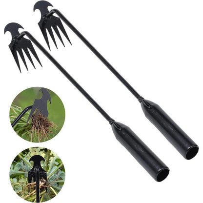 Garden Weed Pulling Tool Uprooting Weeding Tool, 4 Teeth Weed Puller Tool Manganese Steel Garden Weeder Tool for Vegetable Gardening Planting (Black, 2 Pack, 16 Inches)