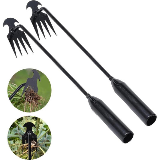 Garden Weed Pulling Tool Uprooting Weeding Tool, 4 Teeth Weed Puller Tool Manganese Steel Garden Weeder Tool for Vegetable Gardening Planting (Black, 2 Pack, 16 Inches)