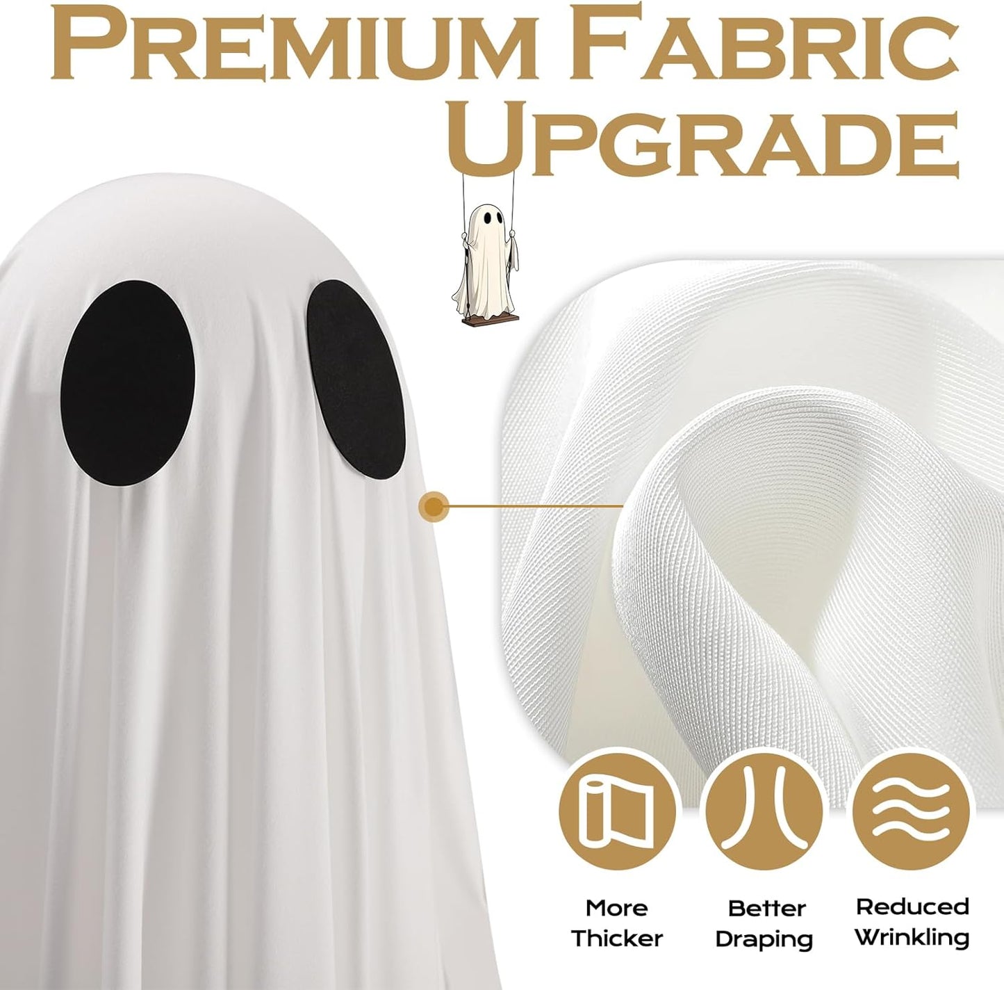 Halloween Decorations Outdoor - 5FT Large Hanging Ghost Swing with Remote Control String Lights &amp; Upgraded Sheet, Scary Ghost Halloween Party Decor Outside for Tree Porch Yard Garden Lawn