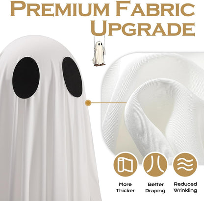 Halloween Decorations Outdoor - 5FT Large Hanging Ghost Swing with Remote Control String Lights &amp; Upgraded Sheet, Scary Ghost Halloween Party Decor Outside for Tree Porch Yard Garden Lawn