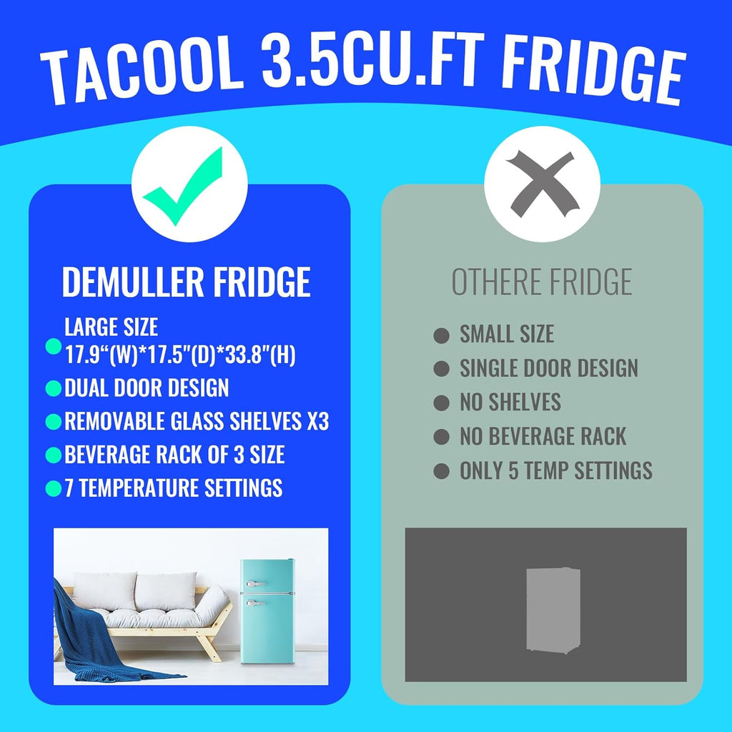 Minirefrigerador con congelador, doble puerta, estantes de vidrio ajustables, tirador desmontable, control de temperatura de 7 niveles, ideal para dormitorio, oficina, apartamento, azul