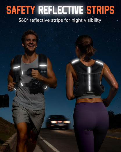 Renoj Weighted Vest for Women Men: 6lb/8lb/10lb/12lb/16lb/20lb Weight Training Vest for Workout, Running, Walking, Exercise, Weight Loss, Weight Lifting - With Reflective Strips and Storage Pocket