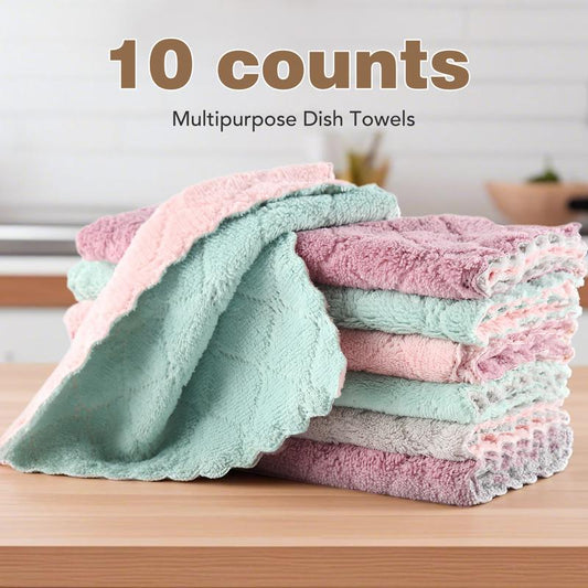 10 Counts Cleaning Cloth for Kitchen, Microfiber Premium Fabric Cloths, Double-Sided Dish Cleaning Cloths, Reusable Multi-Function Home Cleaning Cloth, Random Colors
