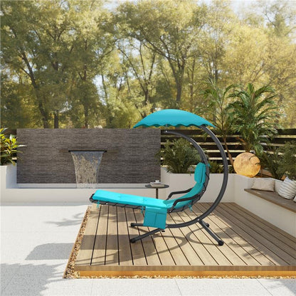 Yaheetech Outdoor Hanging Chaise Lounger with Stand, Swinging Lounge Chair with Built-In Pillow and Removable Canopy, 265 Lb Capacity