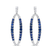 View details for 18K White Gold 1.11 Cttw Blue Round Diamond and Blue Sapphire Openwork Oval Shaped Dangle Earrings (F-G Color, VS1-VS2 Clarity) 18K White Gold 1.11 Cttw Blue Round Diamond and Blue Sapphire Openwork Oval Shaped Dangle Earrings (F-G Color,