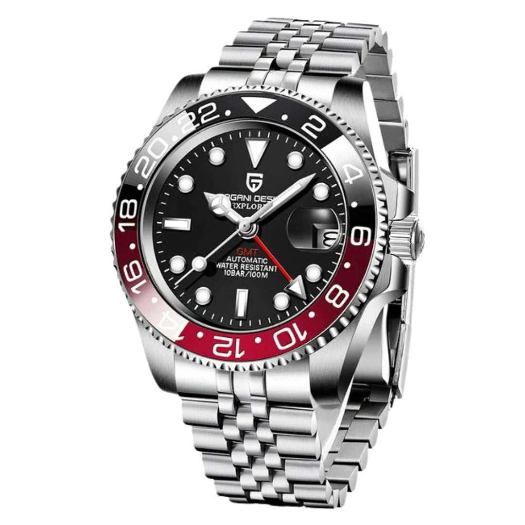 ELEGANCE® P1662 Men Watch Automatic Mechanical GMT Wristwatch Sapphire Glass Stainless Steel 100M Waterproof PAGANI DESIGN Men Watch Store