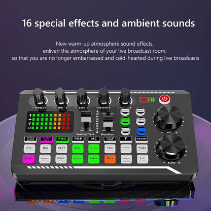 F998 Multifunctional Tuning Sound Card Microphone Mixer Kit Audio Recording Mixer Audio Mixing Console Amplifier for Phone PC