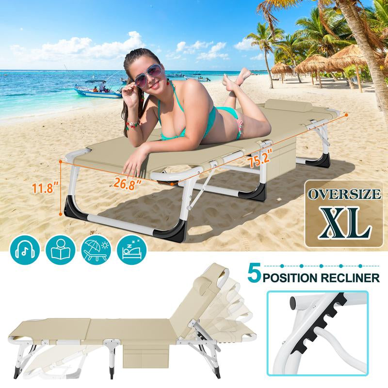Docred Face down Tanning Chair with Cushion,Oversized 5-Position Recliner, Detachable Pillow, Portable Chaise Lounge for Sunbathing, Beach, Pool, Camping