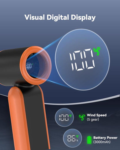 PLAYHOT Portable Handheld Turbo Fan 5Gear 17400 RPM, up to 8 Working Hours, Battery Operated, Air Turbo Tech Hand Fan for Outdoor Activities, Travel & Working