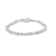 View details for 10K White Gold 1/2 Cttw Round and Channel Set Baguette Diamond Alternating Link 7" Bracelet (H-I Color, I2-I3 Clarity